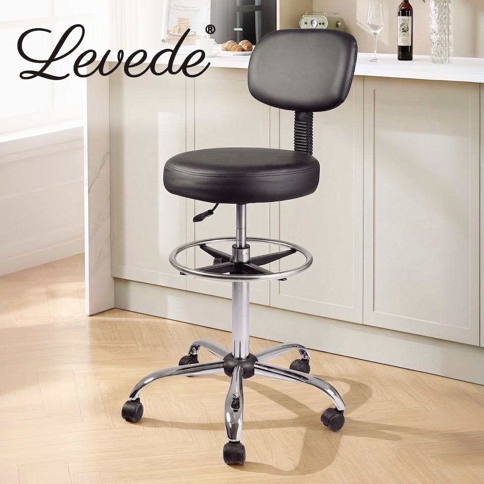 image 1 of Levede Swivel Drafting Chair Ergonomic Stool Height Adjustable Backrest