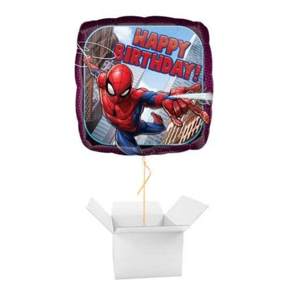 Spider-Man Happy Birthday Square Foil Helium Balloon - Inflated Balloon in a Box Multi