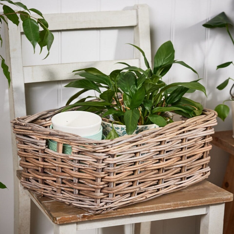 image 1 of Medium Grey Rattan Storage Basket Grey