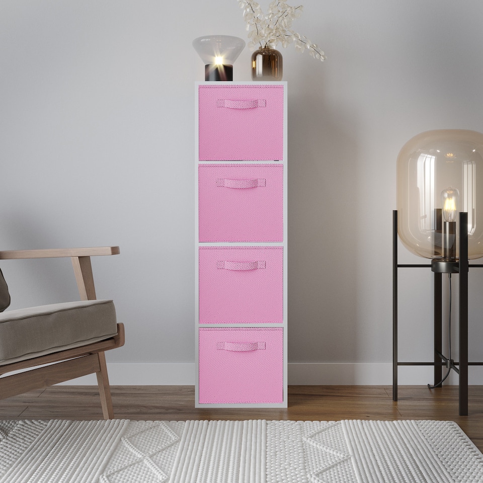 image 1 of 4-Tier Cube Shelving Unit with Inserts | White | White & Light Pink | 1