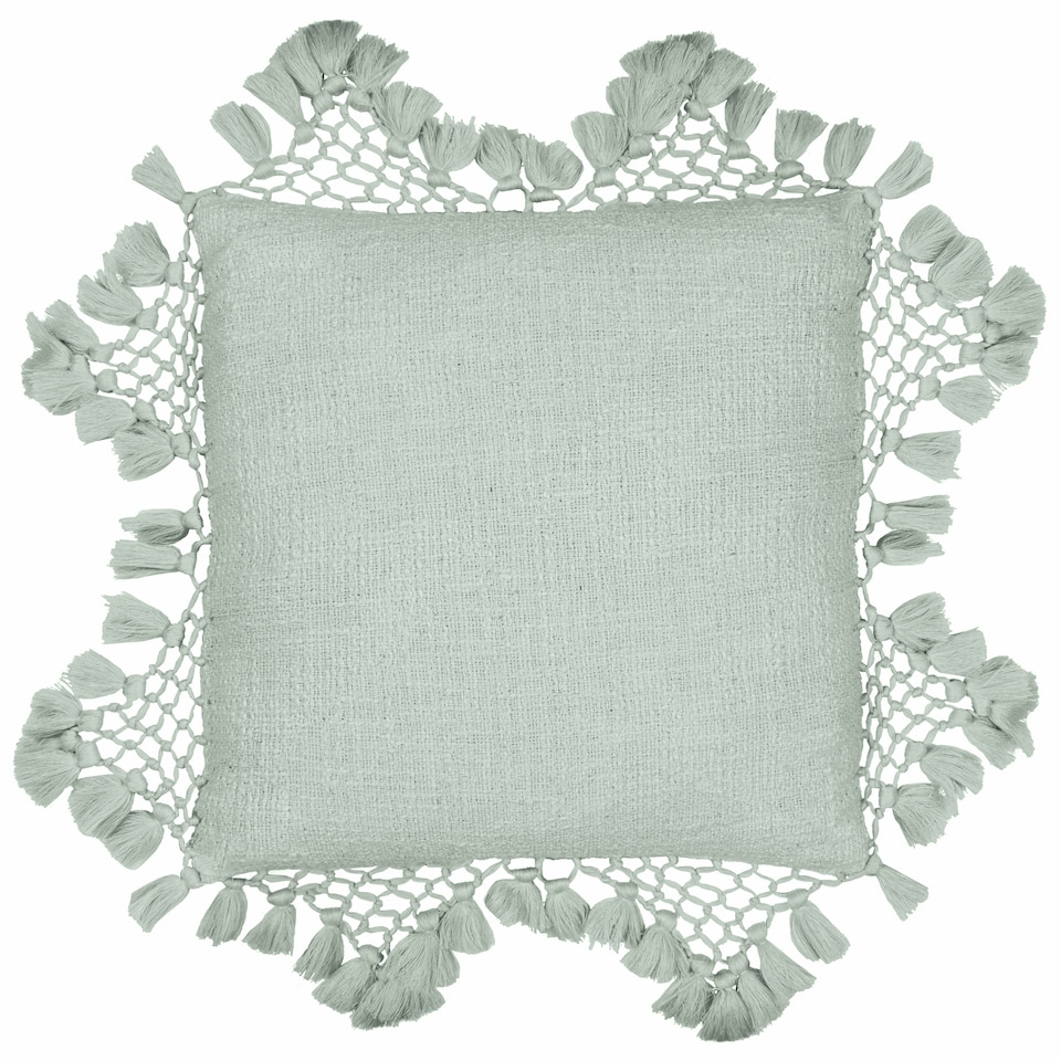 image 1 of Yard Anko Macramé Tassel Cushion, Eucalyptus, 45 x 45cm