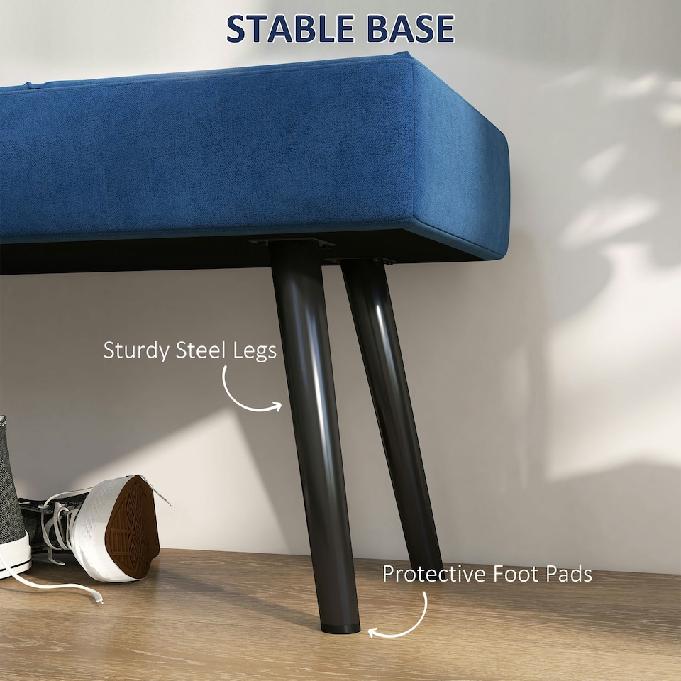 image 1 of HOMCOM End of Bed Bench, Upholstered Hallway Bedroom with Steel Legs, Blue