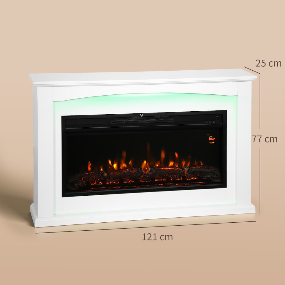 image 1 of HOMCOM 48"/121 cm Electric Fireplace with Realistic Flame Effect & 5 Brightness Levels, 1000W/2000W Inset Electric Fire and Mantel Reach up to 30 m² Space with Remote & Timer for Living Room, White