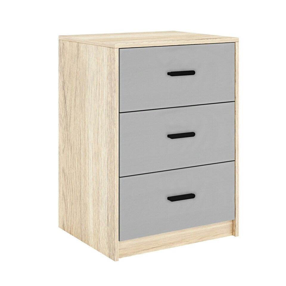 image 1 of Oak 3-Drawer Bedside Table Grey | Colour: Cool Grey