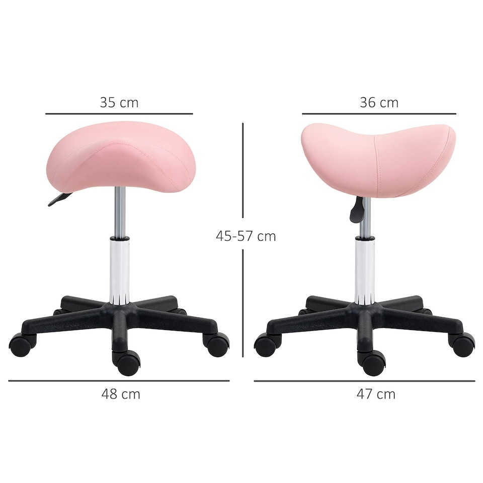 image 1 of HOMCOM Saddle Stool Adjustable Rolling Salon Chair for Massage Spa Beauty Pink Pink