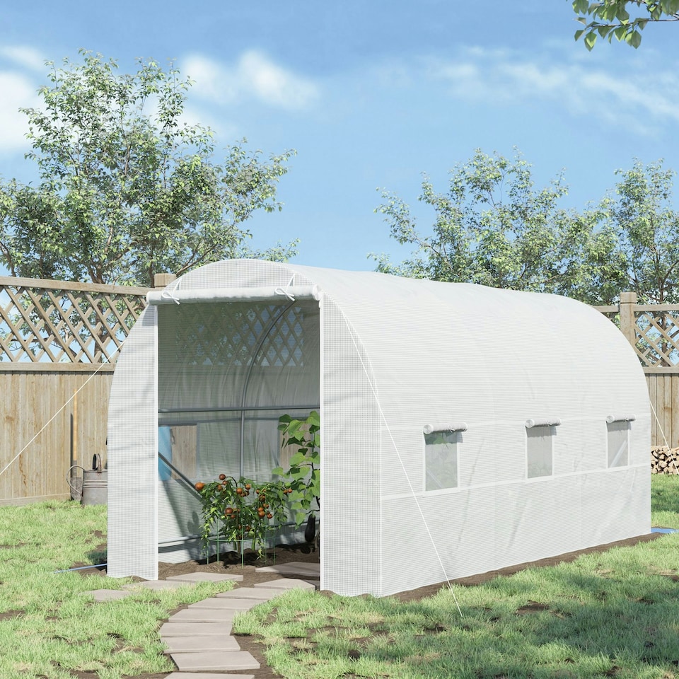 image 1 of Outsunny 4.5 x 2M Walk-in Polytunnel Greenhouse for Garden, Galvanised Steel