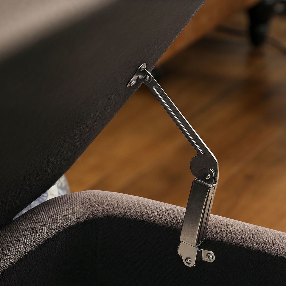 image 1 of HOMCOM Storage Ottoman Bench, Linen Fabric Footstool with Steel Legs Brown | Brown | Black | 1