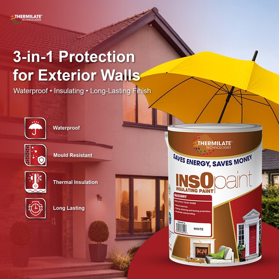 image 1 of InsOpaint Exterior Masonry Paint - Heat Reflecting, Insulating & Weatherproof Exterior Wall Protection - Matchstick - 5L