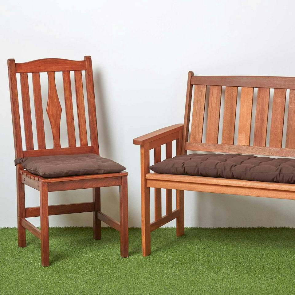 image 1 of Homescapes Garden Bench Cushion Luxury 3 Seater 100% Cotton Indoor Outdoor Seat Pad Brown | 143 x 48 cm