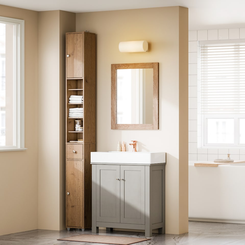 image 1 of SoBuy BZR34-II-PF,Tall Bathroom Storage Cabinet with 4 Adjustable Shelves and 1 Drawer | Brown | Dark Brown | 1