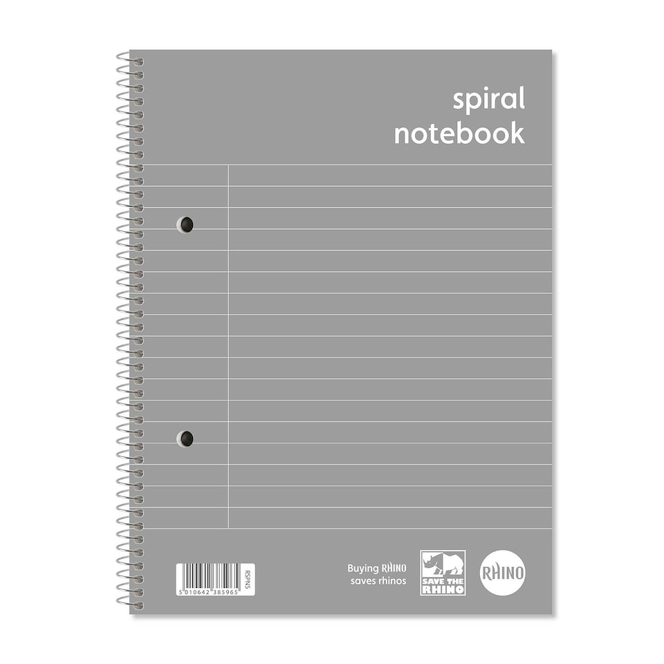 image 1 of Pack of 5 Rhino A5+ 160 Pages 8mm Lined with Margin Spiral Softback NoteBooks