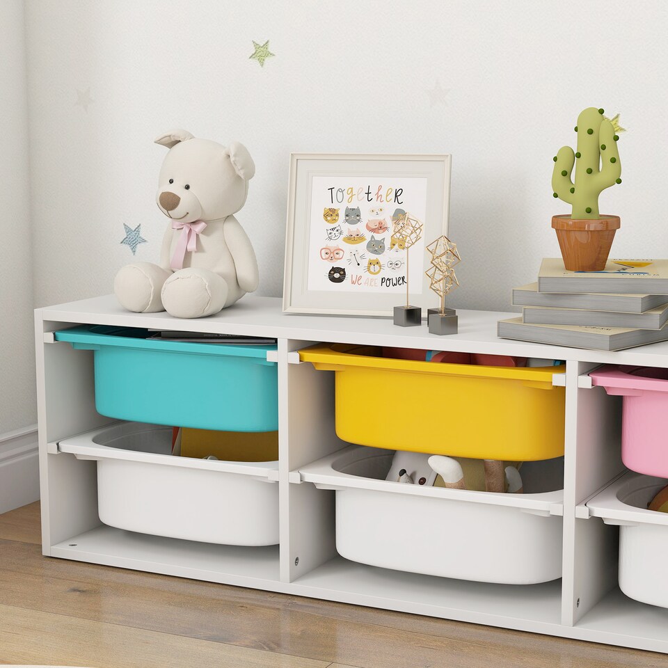 image 1 of AIYAPLAY 2 Tiers Toy Storage Organiser with 6 Plastic Bins, Low Height