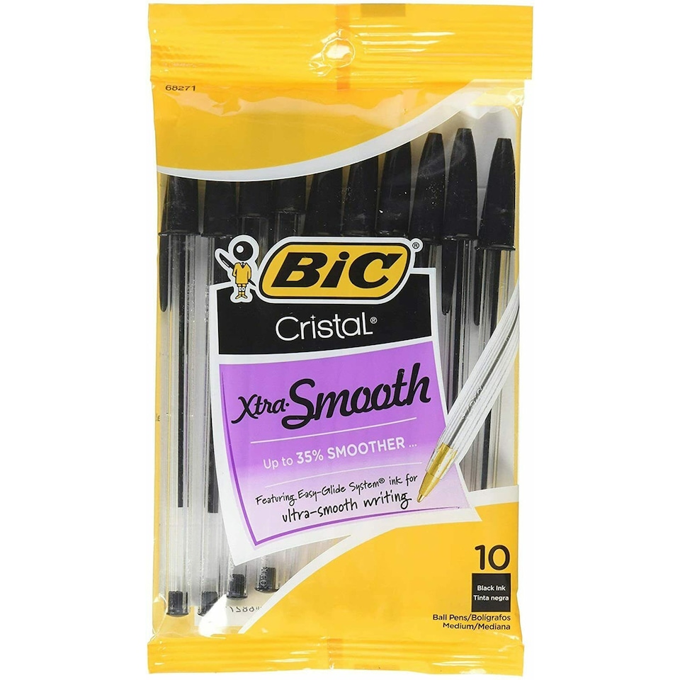 image 1 of 10 Pack BIC Cristal Xtra Smooth Black Ballpoint Pens | Easy Glide Medium Writing Pens