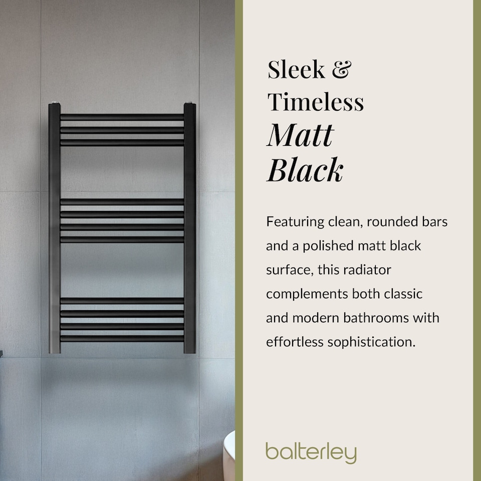 image 1 of Balterley Straight Heated Heated Towel Rail Radiator, 418W | Black | Matt Black