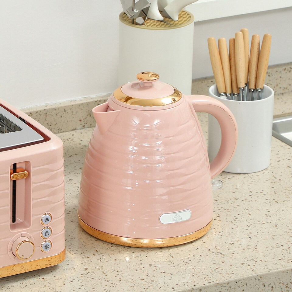 image 1 of HOMCOM Kettle and Toaster Set 1.7L Kettle & 4 Slice Toaster, Light Pink