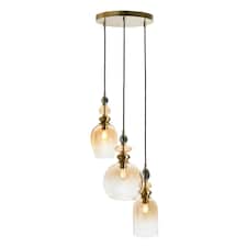 BHS Seline 3 Light Cluster Ceiling Pendant, Satin Brass