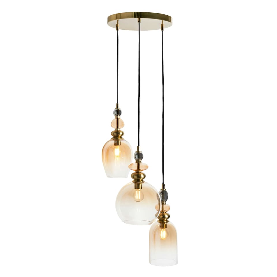 image 1 of BHS Seline 3 Light Cluster Ceiling Pendant, Satin Brass