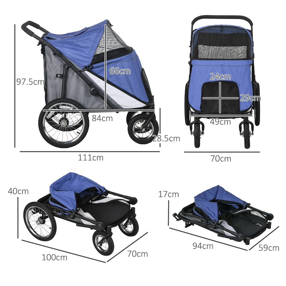 image 1 of PawHut Foldable Pet Stroller with Cushion, for M, L Dogs - Blue