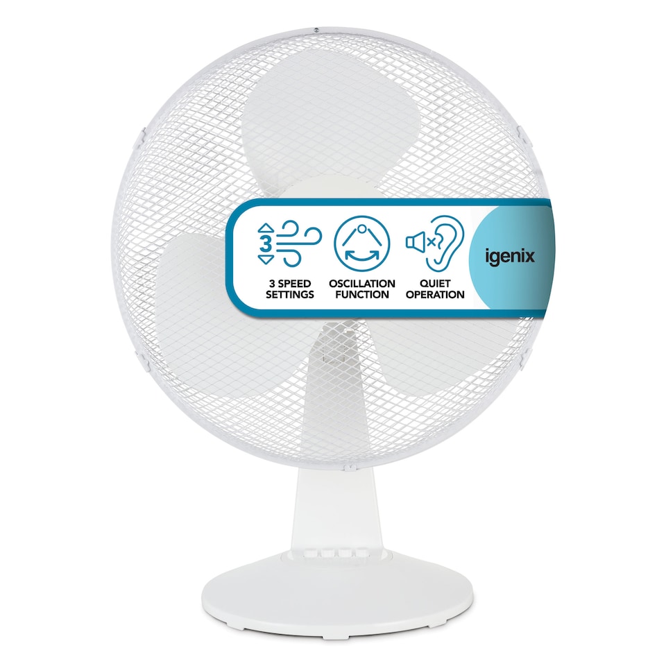 image 1 of Igenix DF1610 Portable Desk Fan, 16 Inch, 3 Speed, White