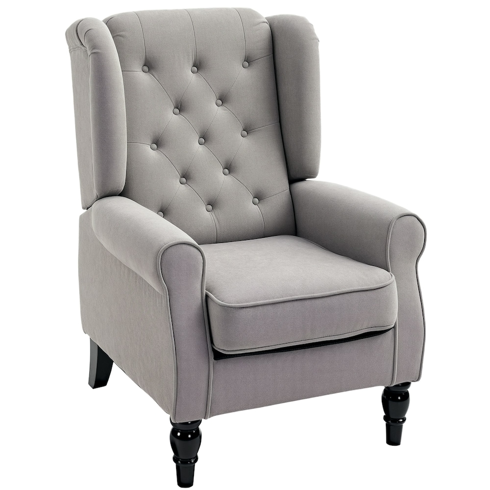 image 1 of HOMCOM Accent Armchair Home Furniture Retro Tufted Club Wood Fabric, Grey