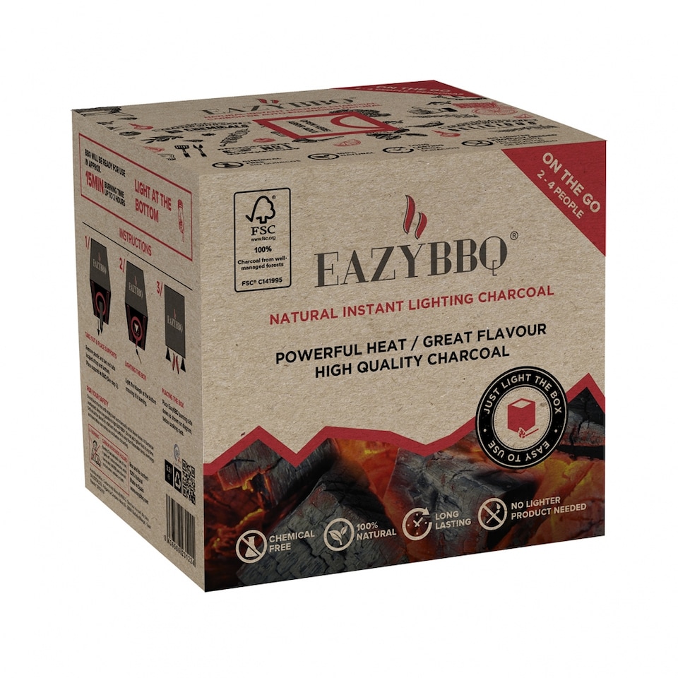 image 1 of EAZYBBQ On The Go Charcoal Box | Ready to Light BBQ Charcoal for Portable & Existing Grills | Oak Charcoal BBQ Fuel for Camping, Picnics & Outdoor Cooking