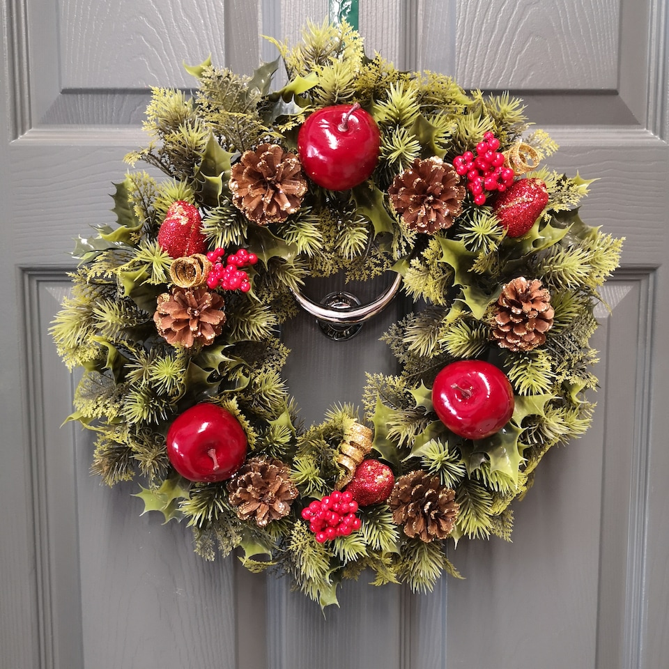 image 1 of Premier 45cm Indoor / Outdoor Christmas Wreath Decoration - Red & Green