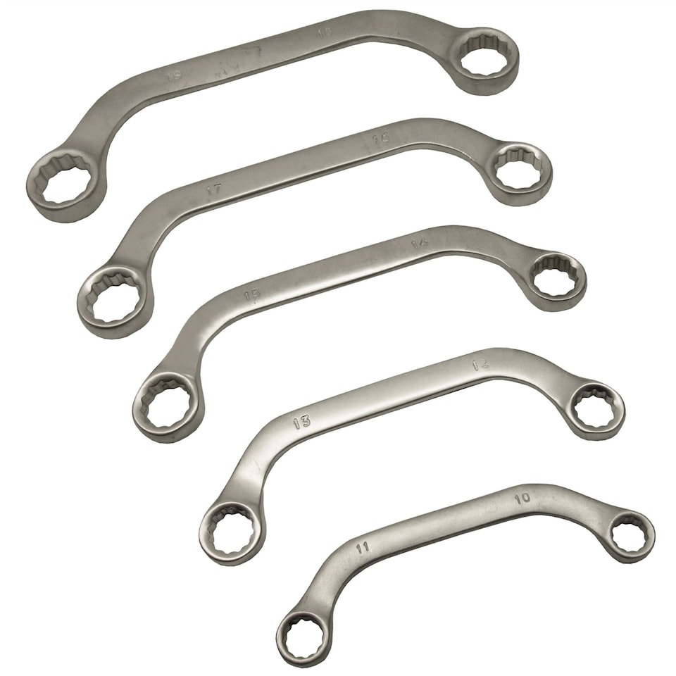 image 1 of Half Moon Ring Spanners 5pc Metric Sizes 10-19mm Obstruction Bend C Wrench TE427