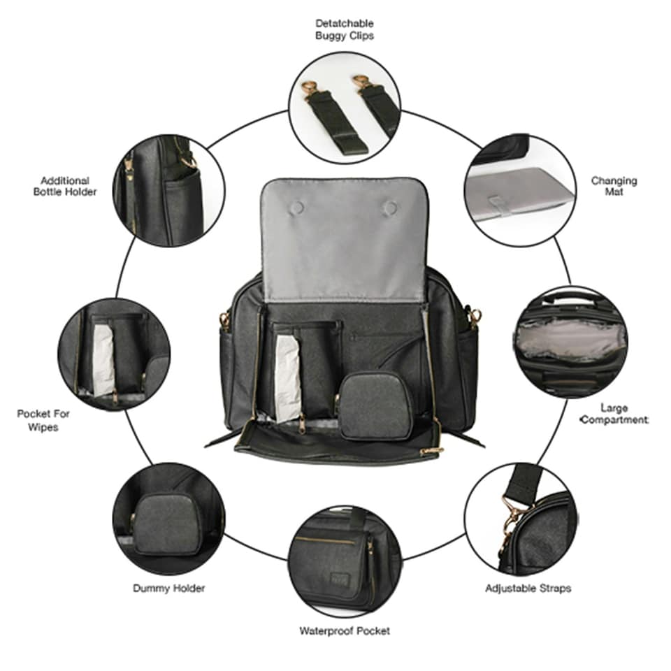 image 1 of Allis Baby Changing Bag with Changing Mat - Black Black