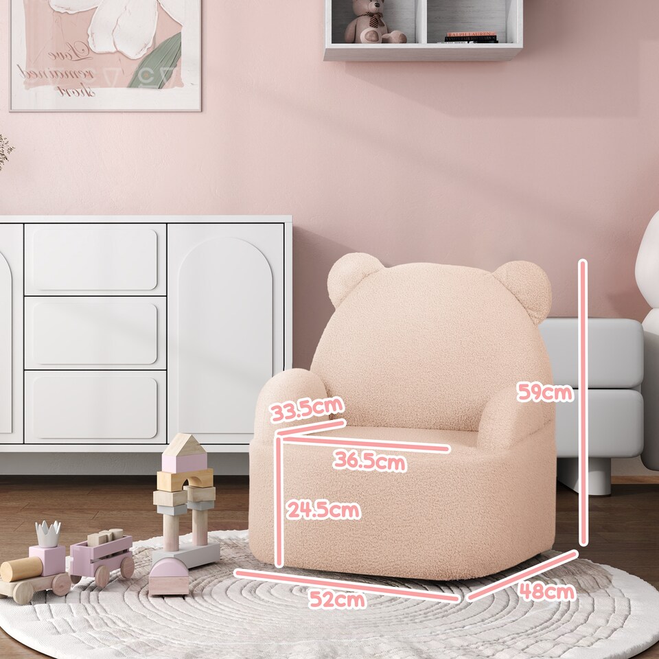 image 1 of AIYAPLAY Kids Armchair, Bear Shaped Toddler Sofa Chair for Bedroom - Pink