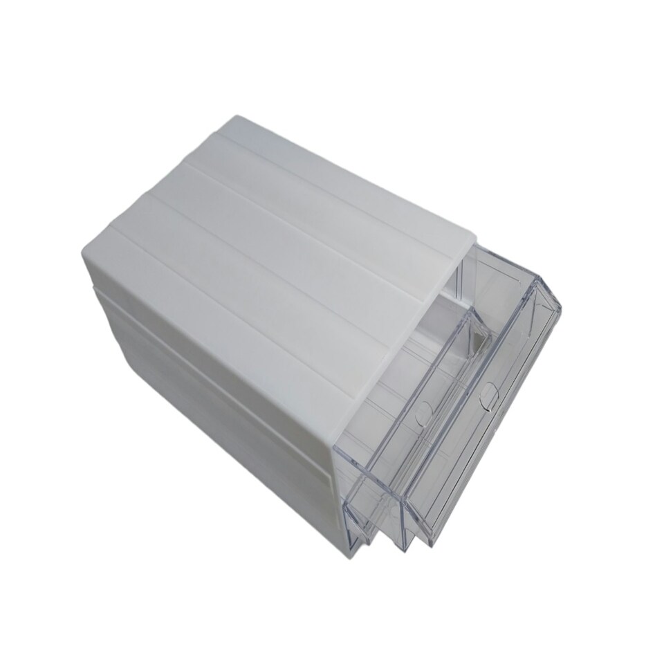 image 1 of White Stackable Plastic Storage 2 Drawers with Removable Compartments