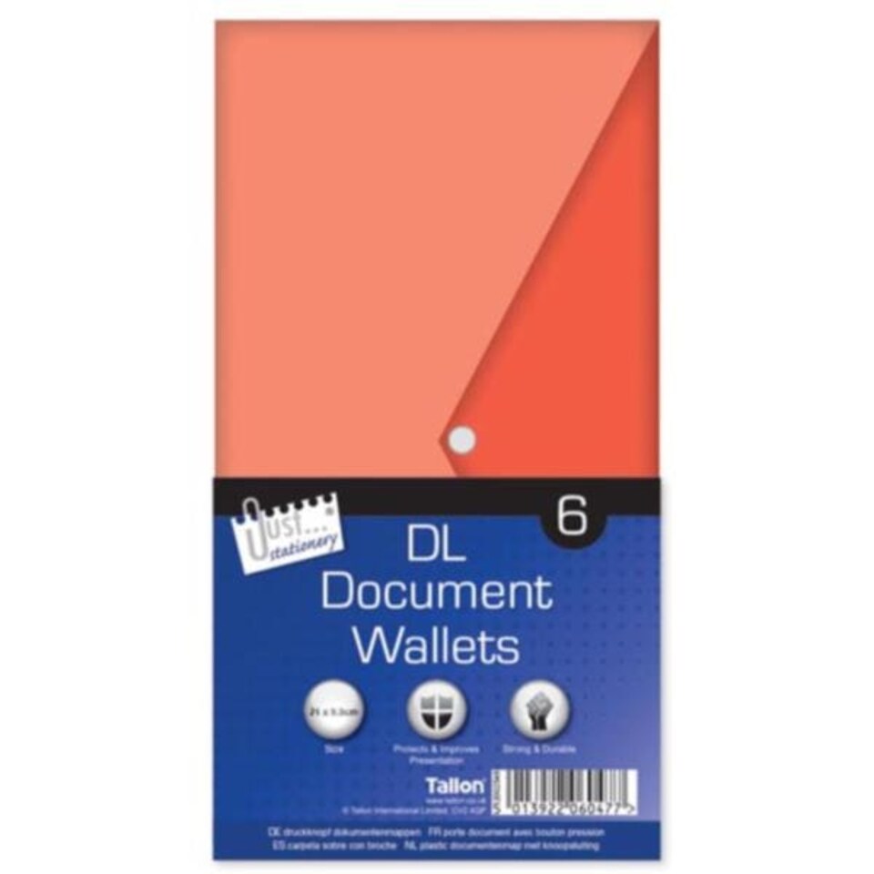 image 1 of Pack of 6 DL Clear Plastic Document Wallets Envelope with Stud Closing Button