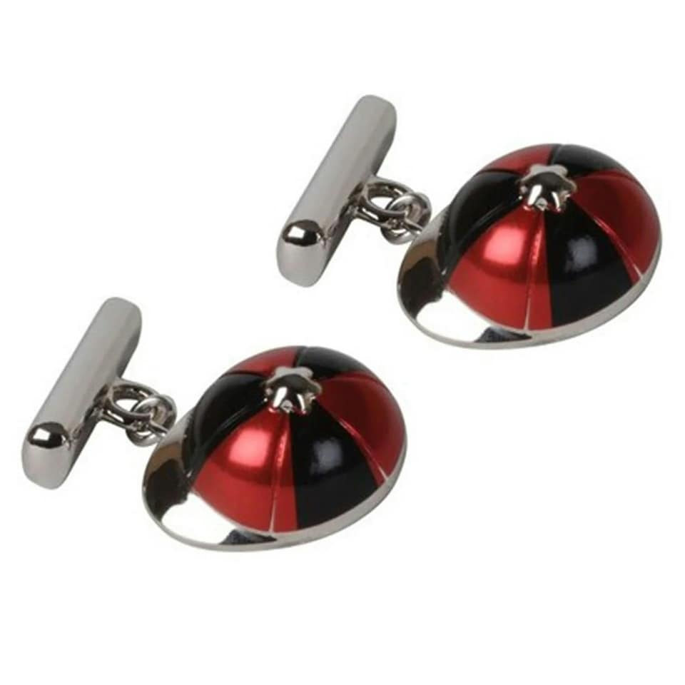 image 1 of Jockey Cap Cufflinks - Onyx Art CK164 Horse Riding Novelty Cuffs