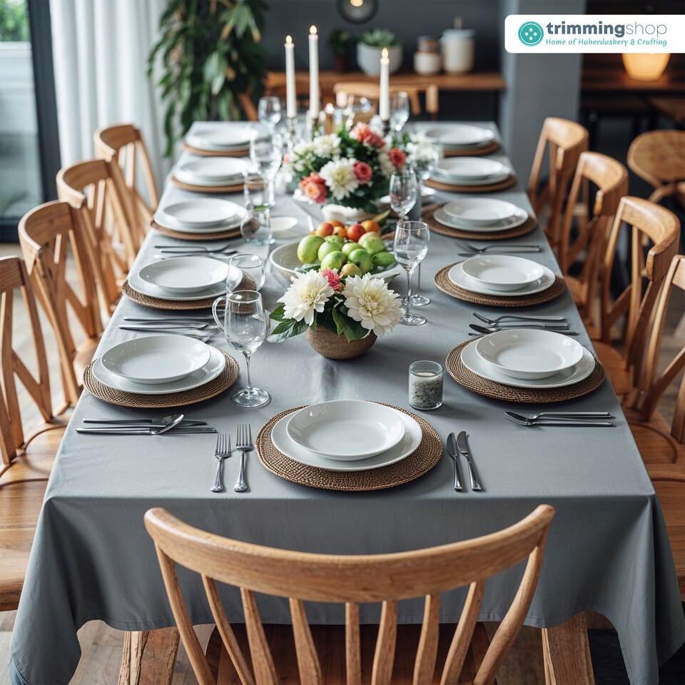 image 1 of Grey Rectangle Wipe Clean Table Cloth, Polyester Table Cover - 55x95 Inch