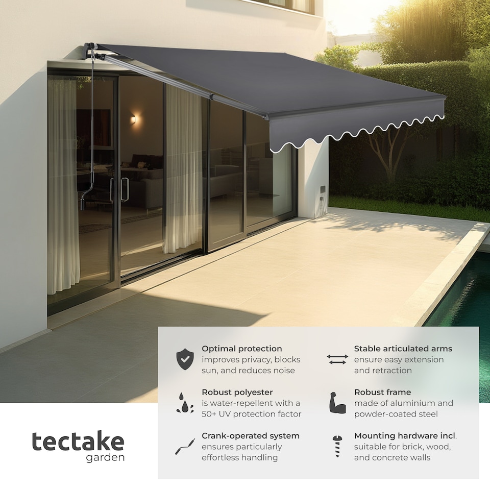 image 1 of Retractable Awning Ornella - wall bracket incl, easy adjustment, and UV blocking | Grey | dark grey | 250 x 200 cm | 1