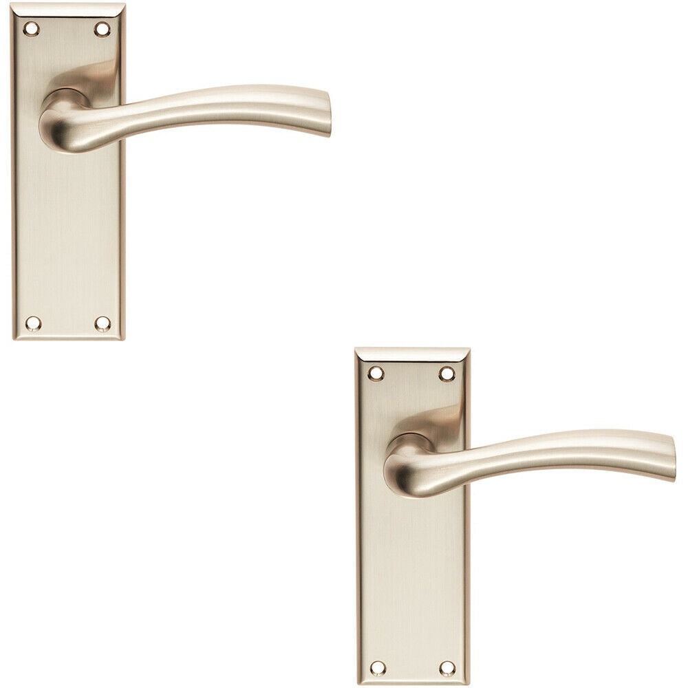 Loops 2x Chunky Curved Tapered Handle on Latch Backplate 150 x 50mm Satin Nickel in Metallics