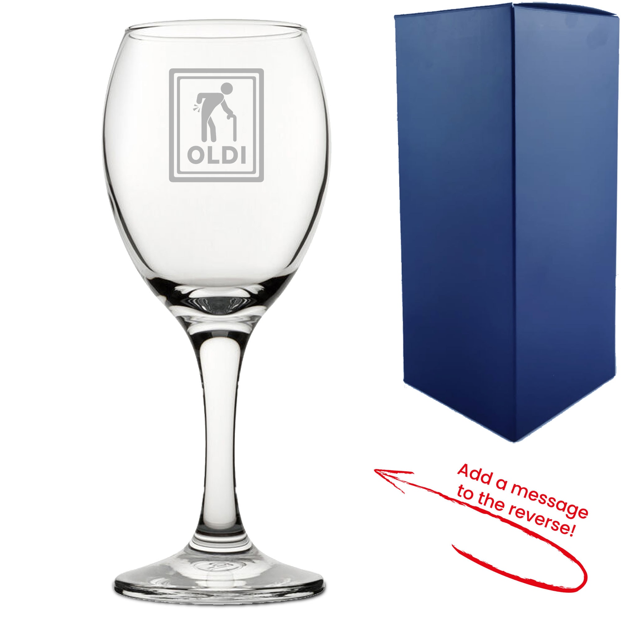 Uniqueful Personalised Oldi Design Engraved Wine Glass with Reverse Message in Clear | Size: 1 Pack