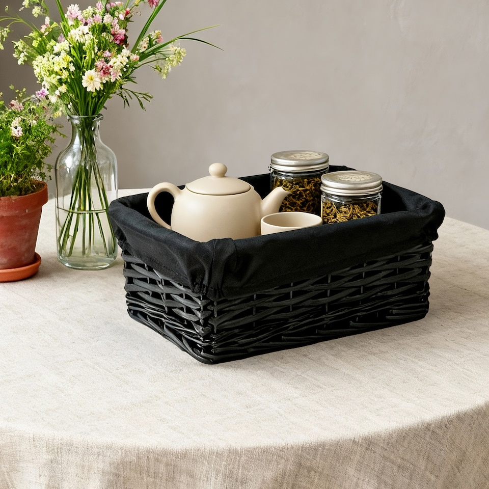 image 1 of Wickerfield Rectangular Wicker Storage Basket with Fabric Lining for Home Storage, Shelves & Gift Hampers