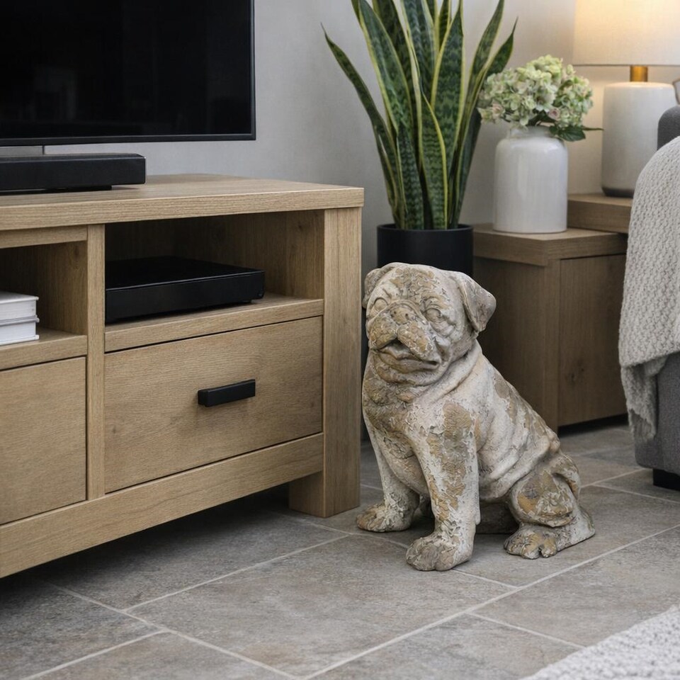 image 1 of Weathered Stone Pug Dog Home & Garden Statue