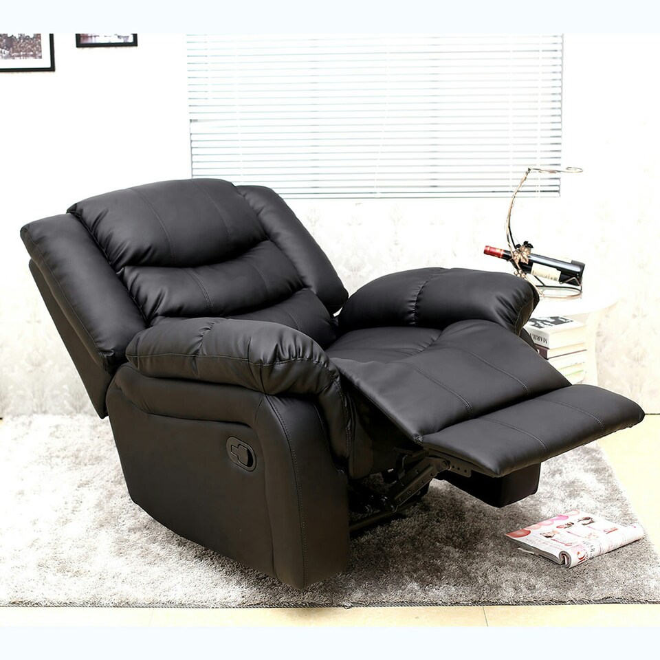 image 1 of Chester Bonded Leather Manual Recliner Chair with Heat And Massage (Black)