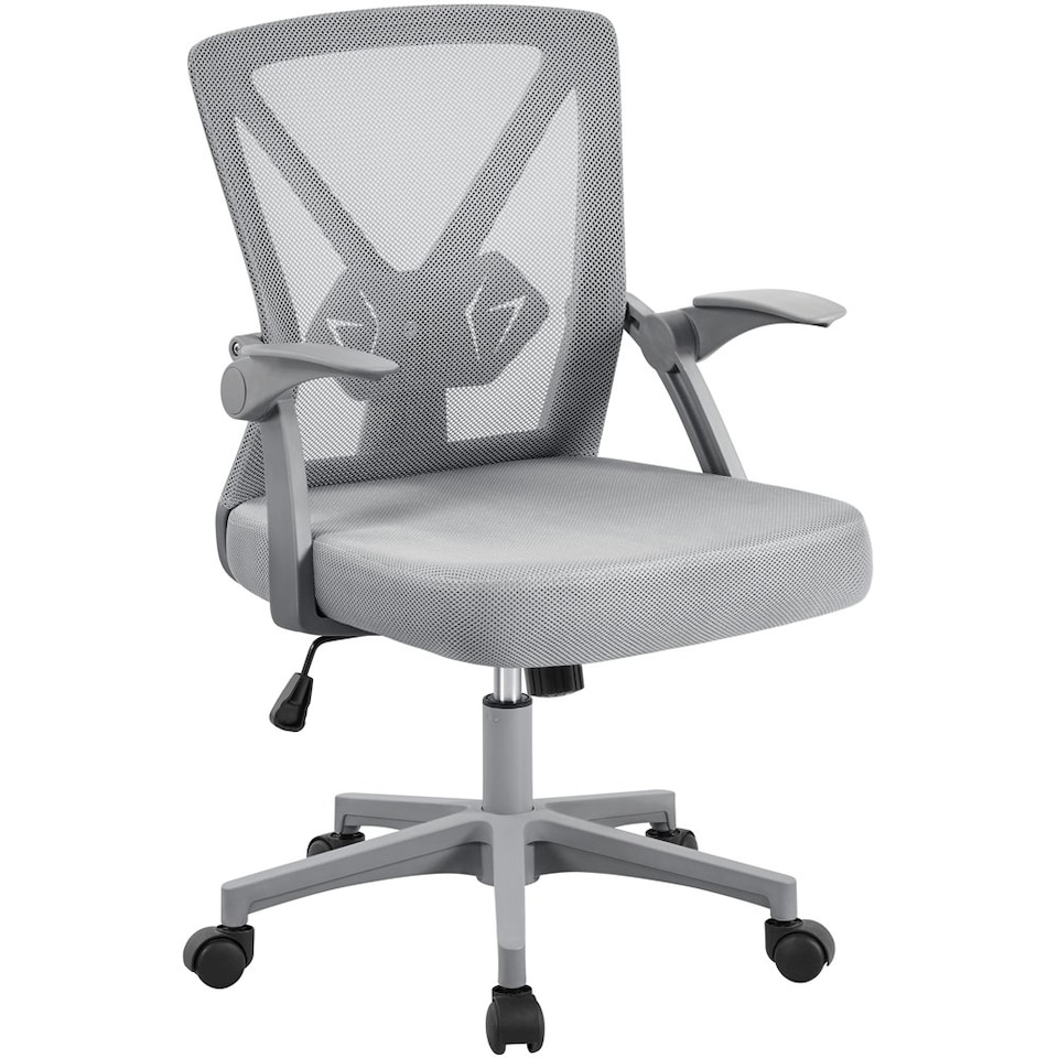 image 1 of Yaheetech Mesh Office Chair with 90° Flip-up Armrests | Grey | Full Grey
