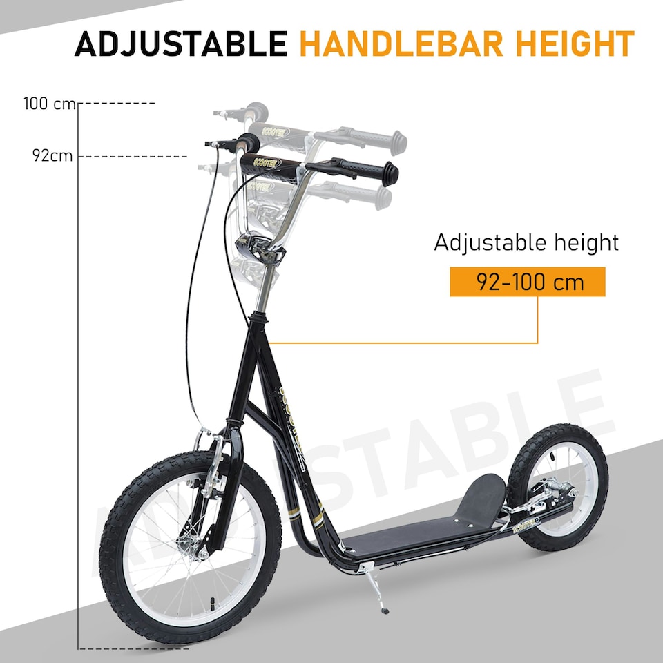 image 1 of HOMCOM Teen Scooter Adjustable Height Dual Brakes Rubber Wheels Kickstand, Black