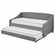 image 1 of Daybed with Trundle Grey 3ft Single with 2 Mattresses Fabric Tufted Wooden Bedroom | Grey | One Size