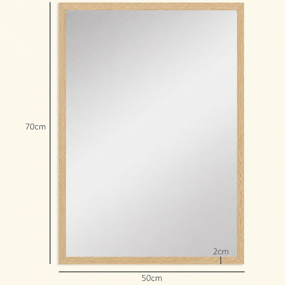 image 1 of HOMCOM 70x50cm Wall Bathroom Mirror for Home Decor, Vanity Mirror | Brown | Natural wood | 50W x 70H x 2D cm