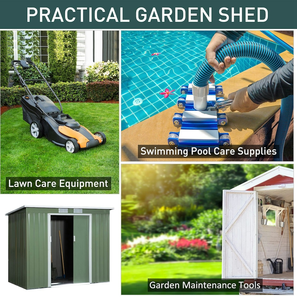 image 1 of Outsunny 7 x 4ft Metal Garden Storage Shed w/ Double Door Green