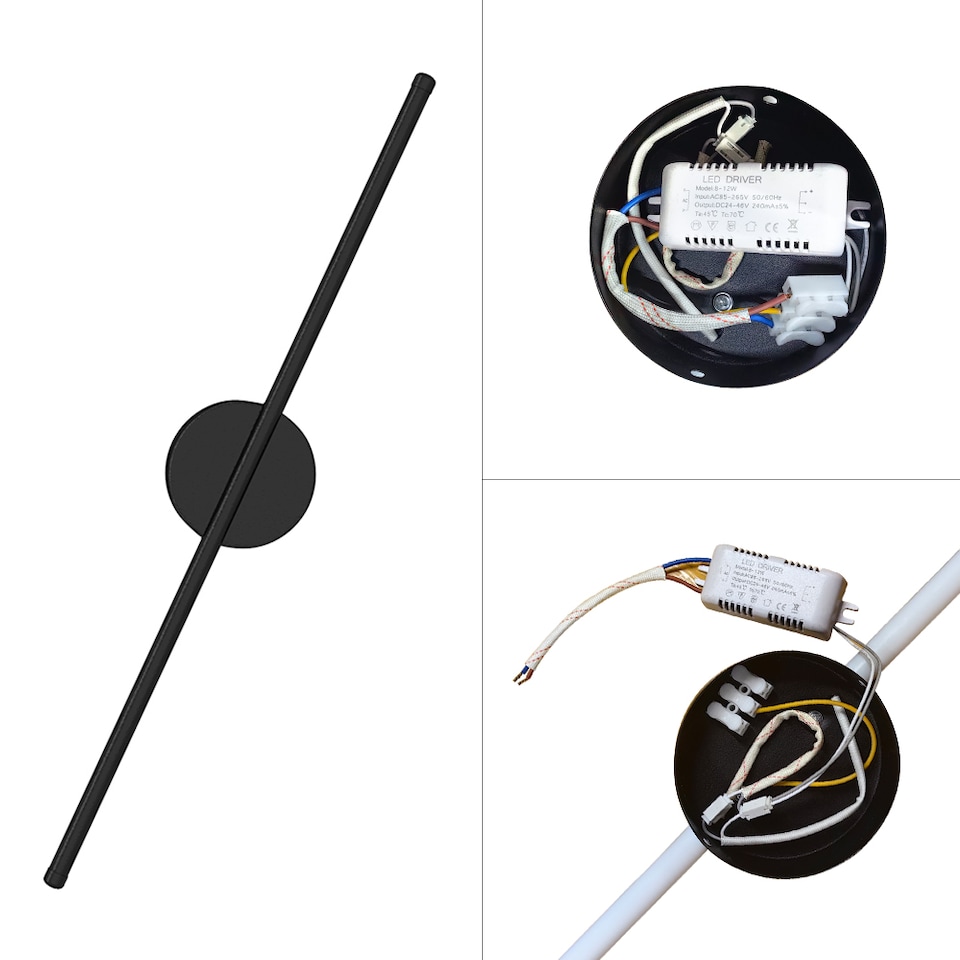 image 1 of Living and Home Hardwired Minimalistic Linear LED Wall Sconce with Warm Light, Black, 60cm | Black | 60cm | 1