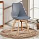 image 2 of Single Scandinavian Dining Chair with Leather Cushions Solid Wood Legs Grey