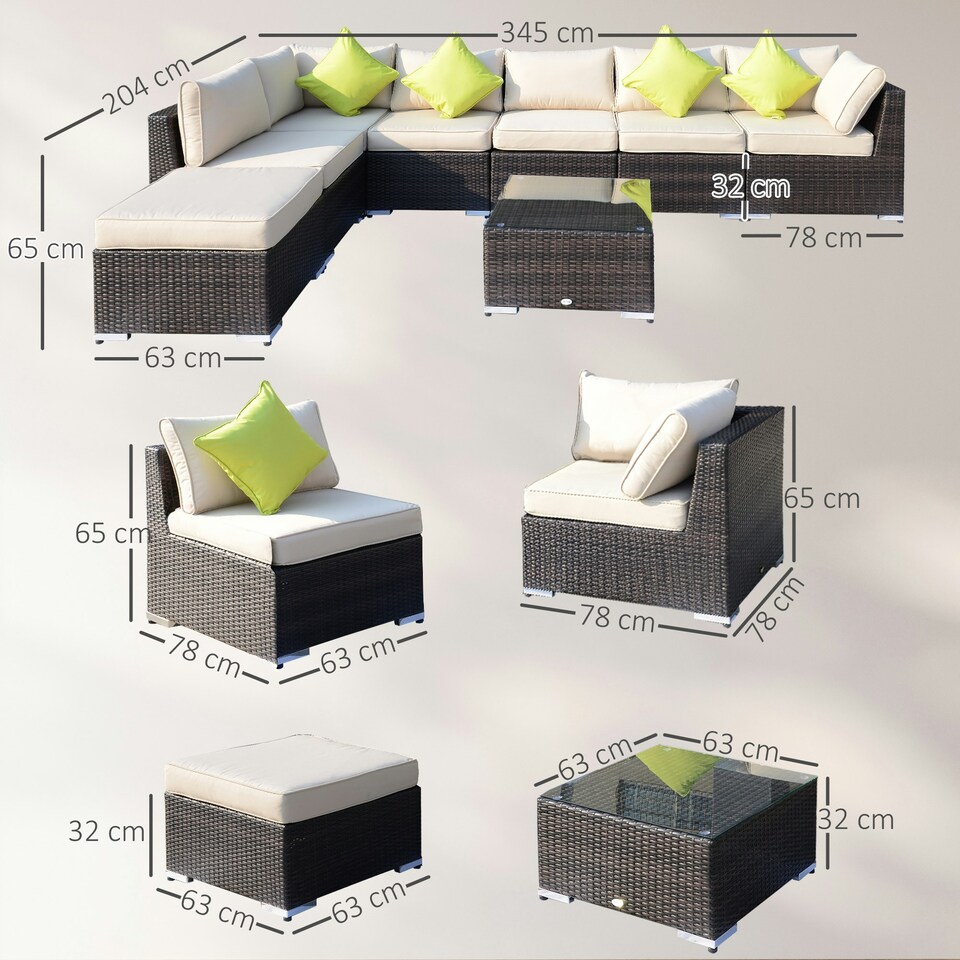 image 1 of Outsunny 8pc Rattan Sofa Garden Furniture Aluminium Outdoor Patio Set Brown
