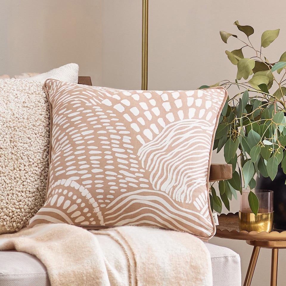image 1 of Hoem Nola Abstract Piped Cushion, Oat, 45 x 45cm