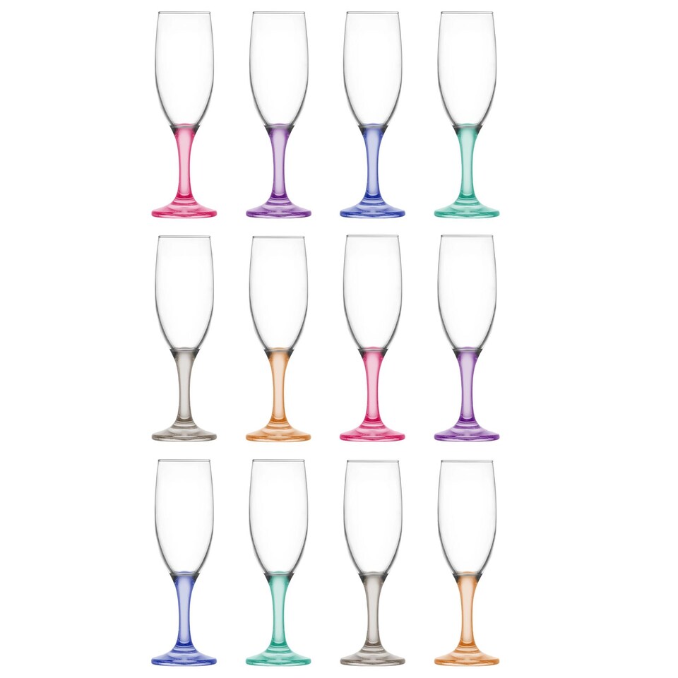image 1 of LAV Misket Glass Champagne Flutes - 190ml - Coloured Stem - Pack of 12