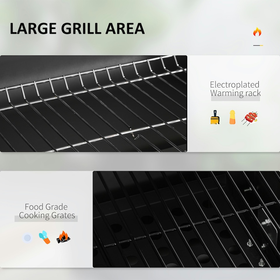image 1 of Outsunny Charcoal Grill BBQ Trolley Wheels Shelf Side Thermometer Steel Black